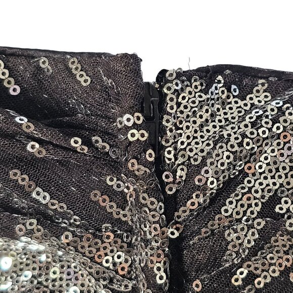 Vintage Roberta Sequin Cocktail Mini Dress Sweetheart Silver Black Size 7/8 - Picture 3 of 11